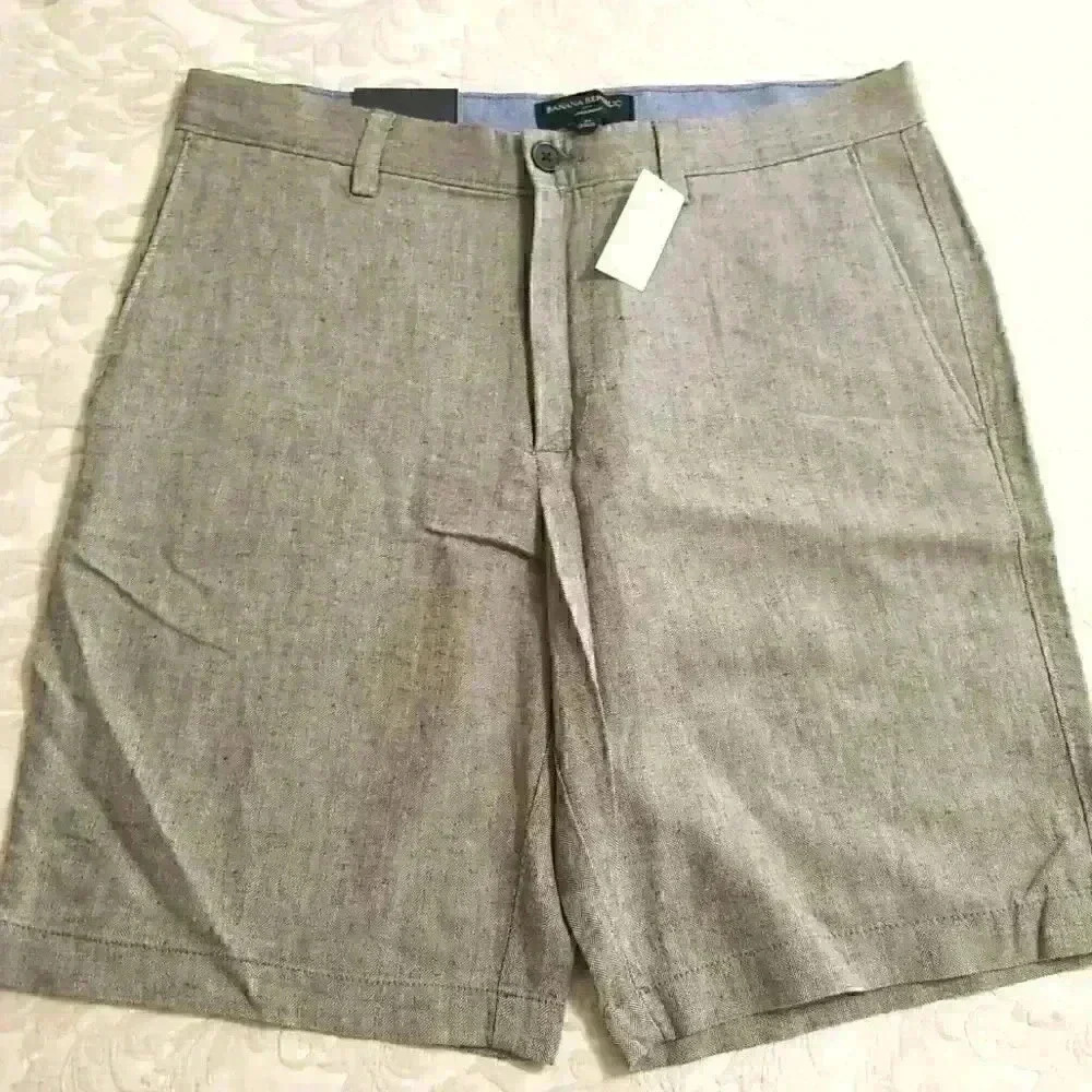 Banana Republic 10" Slim- Fit Linen Olive Herringbone Short